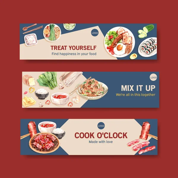 Banners Elegantes Com Vários Modelos Comida Design Com Texto Ilustração — Vetor de Stock