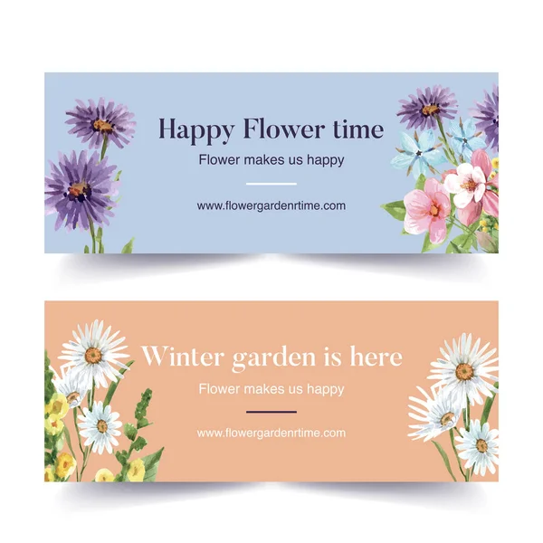 stylish template flowers garden banners design with text, vector illustration