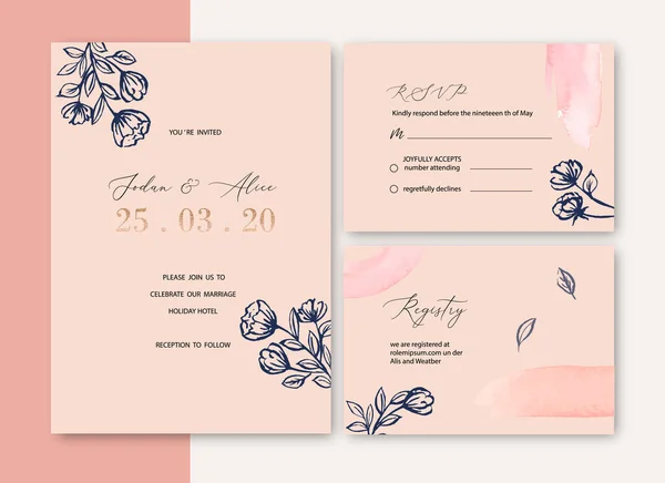 Stilvolle Hochzeitskarten Vorlage Design Mit Text Vektorillustration — Stockvektor