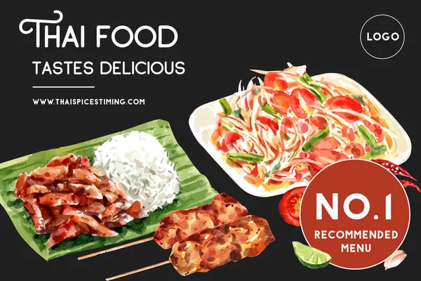 Stylish Thai Food Social Media Poster Template Design Text Vector — Stock Vector