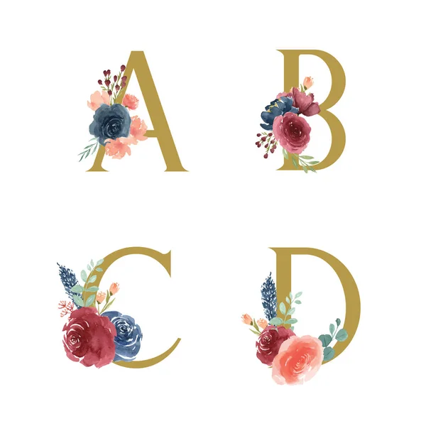 Alfabeto Con Flores Dibujo — Vector de stock