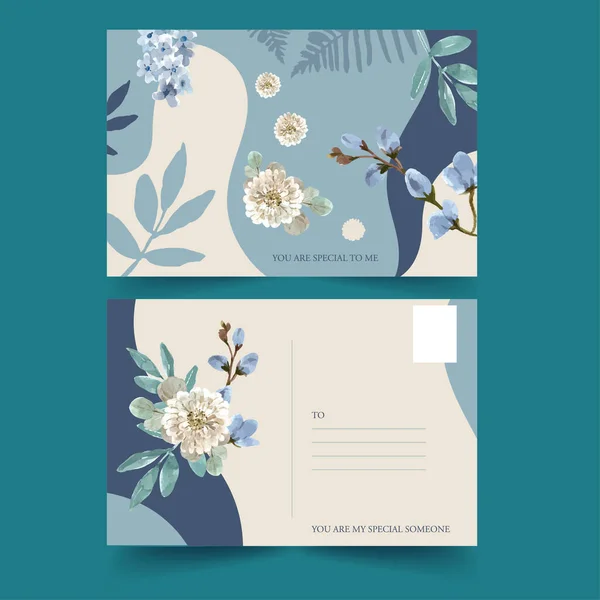 Stylish Flowers Postcard Template Design Text Vector Illustration — Stock Vector