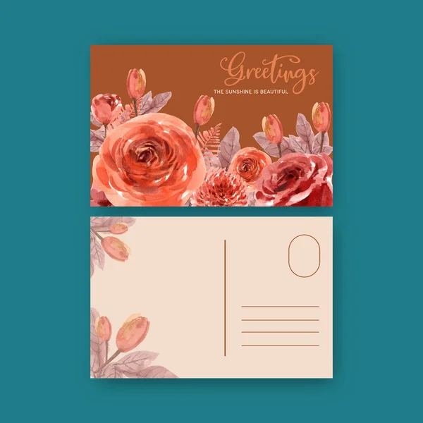 Stilvolle Blumen Postkarte Vorlage Design Mit Text Vektorillustration — Stockvektor