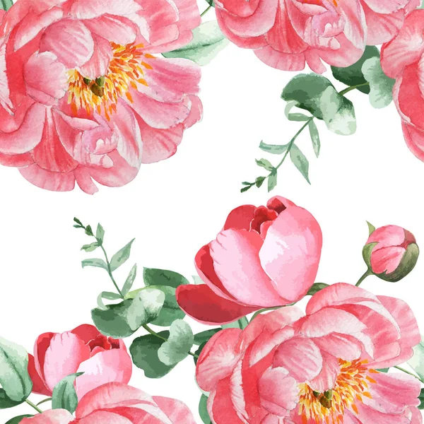 Růžové Pivoňka Kvetoucí Květiny Botanické Akvarel Svatební Karty Pozvánka Květinové — Stockový vektor