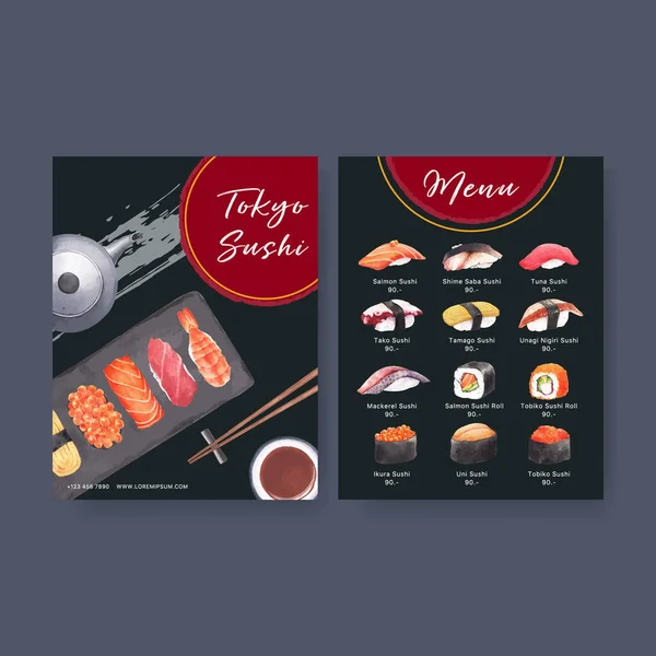 Stilvolles Design Der Sushi Menüvorlage Mit Text Vektorillustration — Stockvektor