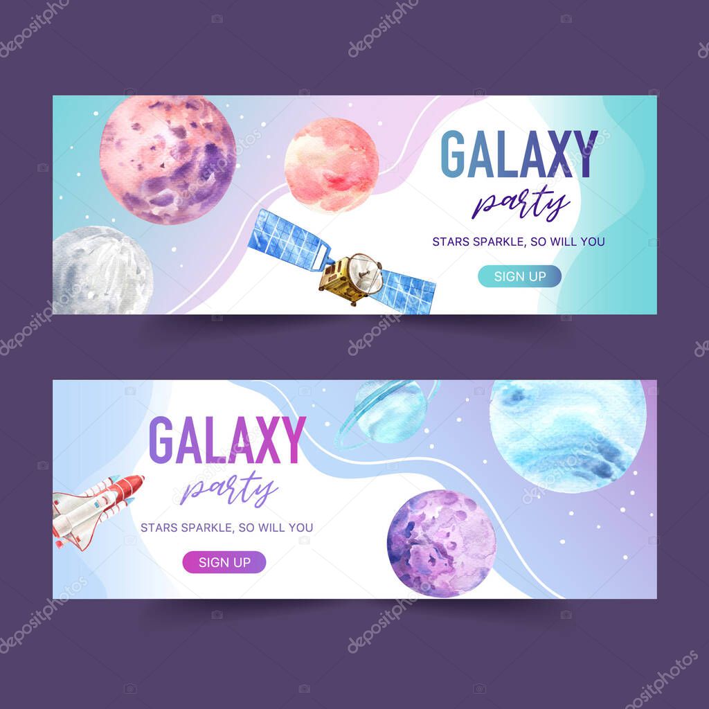 stylish galaxy banners template design with text, vector illustration