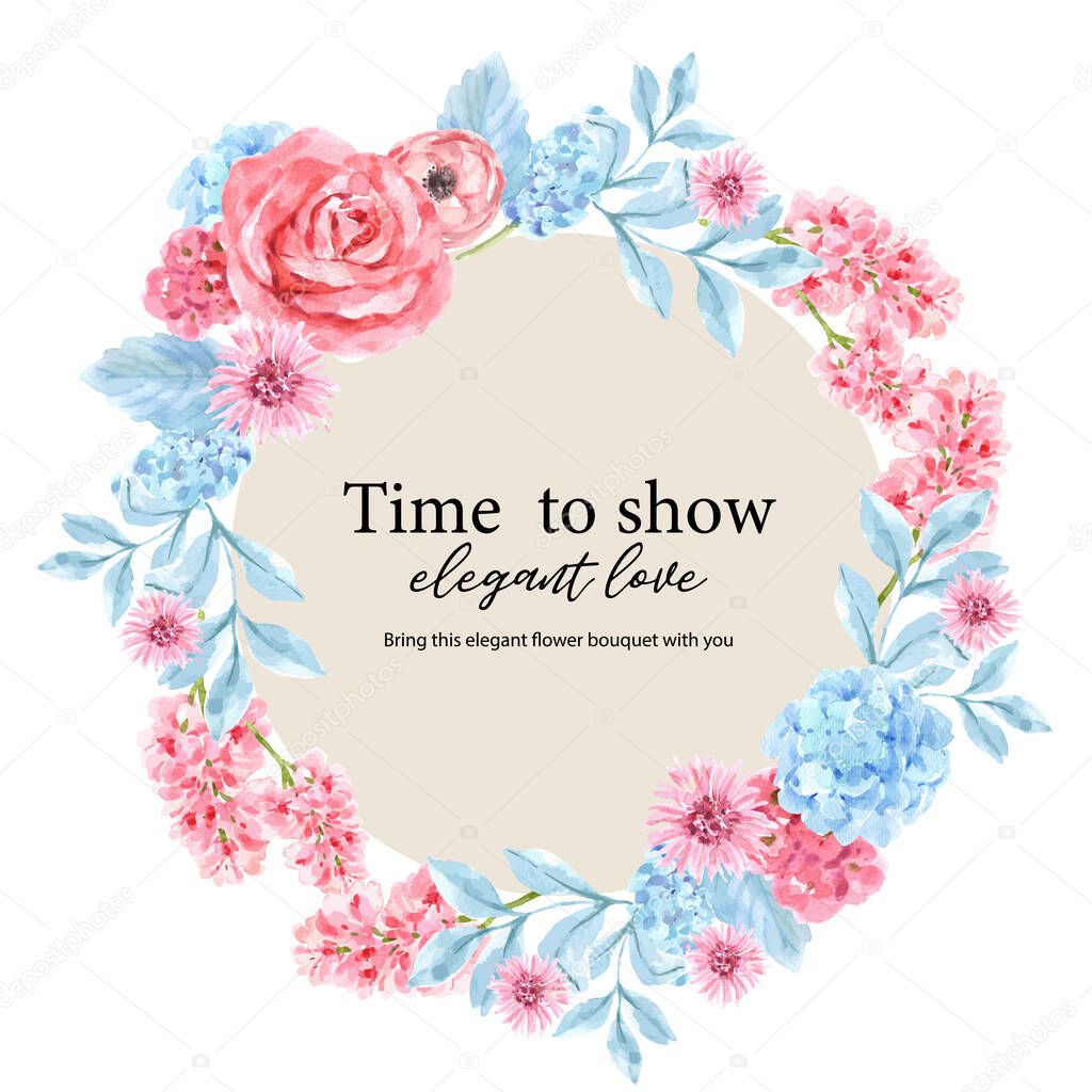 stylish floral charming wreath template design with text, vector illustration