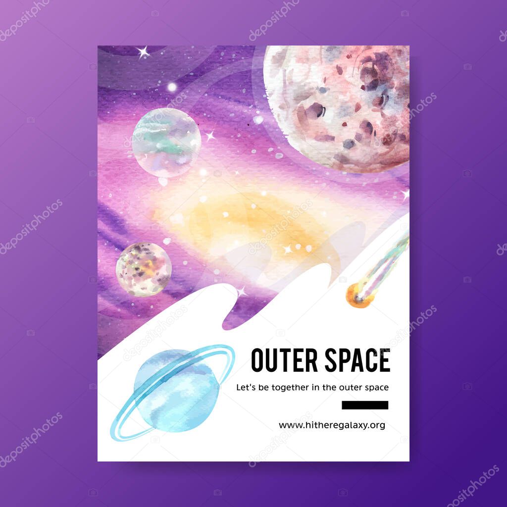 stylish galaxy poster template design with text, vector illustration