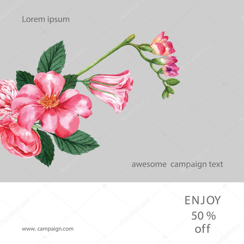 stylish template spring flowers design with text, vector illustration