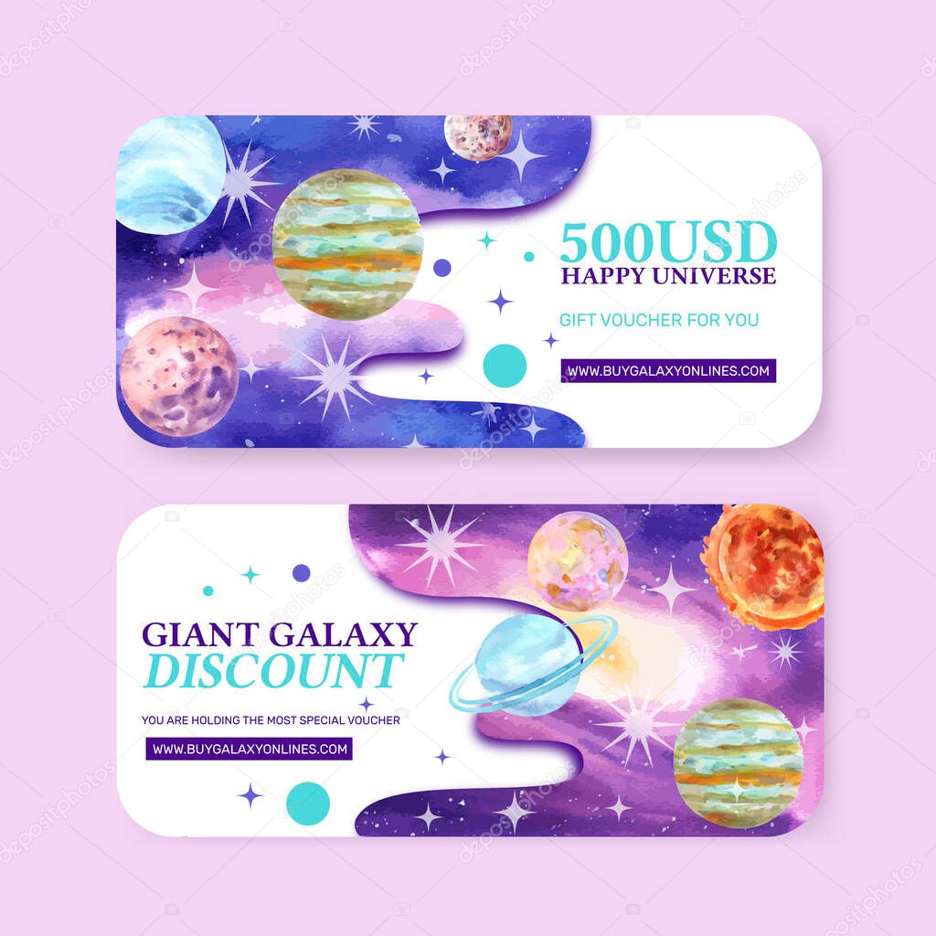 stylish galaxy tickets template design with text, vector illustration