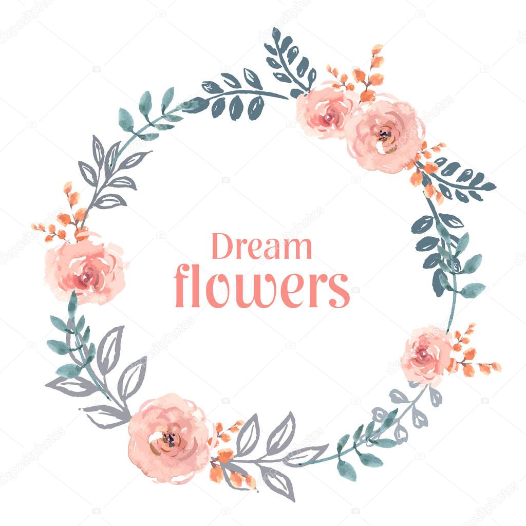 stylish template flowers wreath design with text, vector illustration