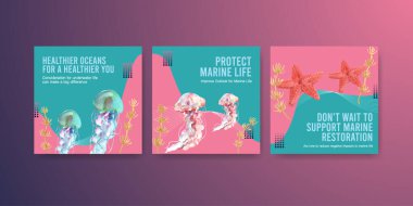 Metin ve vektör illüstrasyonlu şık okyanus günü şablonu tasarımı