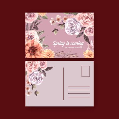 Metin ve vektör illüstrasyonlu çiçek şablonlu şık kartpostal