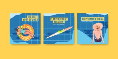 Metin ve vektör illüstrasyonlu şık yaz şablonu tasarımı