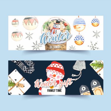 şık kış pankartları metin ve vektör illüstrasyonlu tasarım