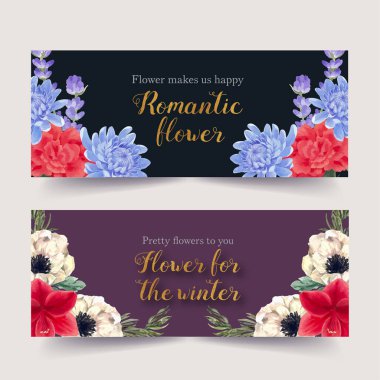 şık şablon çiçek afişleri metin ve vektör illüstrasyonlu tasarım