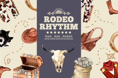 zarif kovboy çerçeve şablonu tasarımı metin, vektör illüstrasyonu