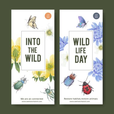 şık böcekler ve kuşlar tasarımı metin, vektör illüstrasyonu ile şablonlarlar