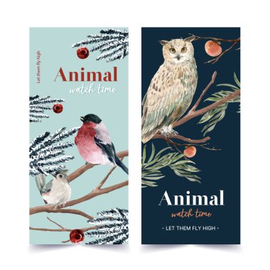 Metin ve vektör illüstrasyonlu şık kış hayvan şablonu tasarımı