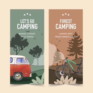 şık kamp broşürleri metin ve vektör illüstrasyonlu tasarım