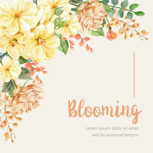 Elegante Plantilla Flores Marco Diseño Con Texto Vector Ilustración — Vector de stock