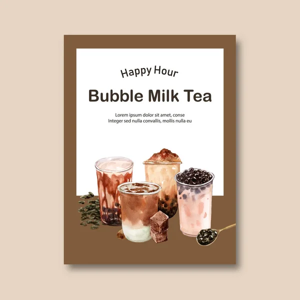 stylish milk tea poster template design with text, vector illustration