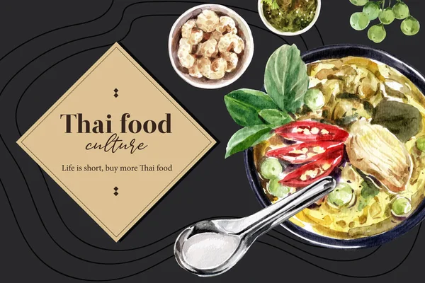 Gaya Thai Food Social Media Poster Desain Dengan Teks Vektor - Stok Vektor