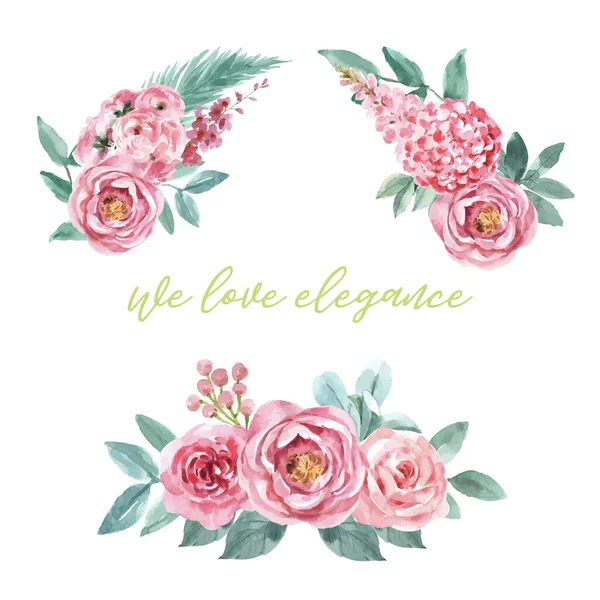 Acuarela Elegante Conjunto Flores Plantilla Diseño Con Texto Vector Ilustración — Vector de stock