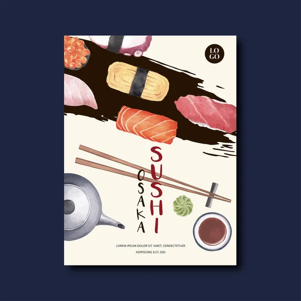 Stilvolles Design Der Sushi Plakatvorlage Mit Text Vektorillustration — Stockvektor