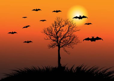 Turuncu arka planda Mutlu Cadılar Bayramı korkunç posteri