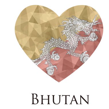 Üçgen desenli, vektör illüstrasyonlu Bhutan bayrağı şeklinde kalp. 