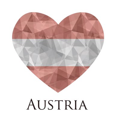 kalp şeklinde Avusturya bayrağı, üçgen dokulu, vektör resimli. 