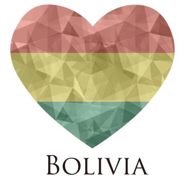 Üçgen desenli, vektör illüstrasyonlu Bolivya bayrağı şeklinde kalp. 