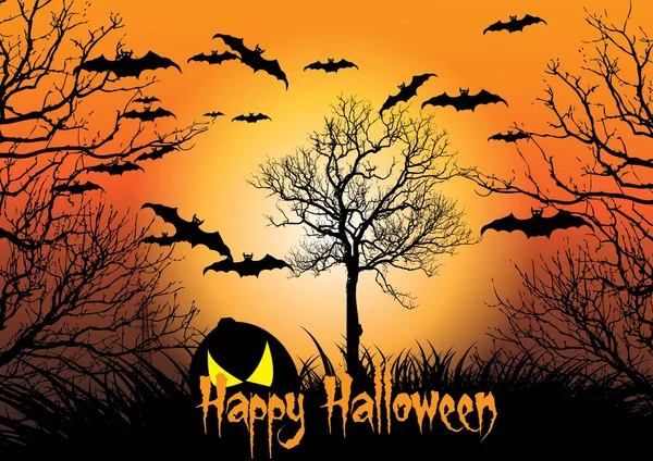 Happy Hallowen Страшний Плакат Помаранчевому Фоні — стоковий вектор