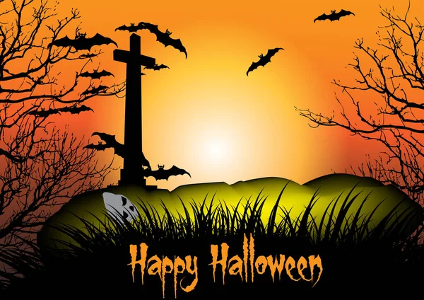 Happy Hallowen Ijesztő Poszter Narancssárga Háttér — Stock Vector