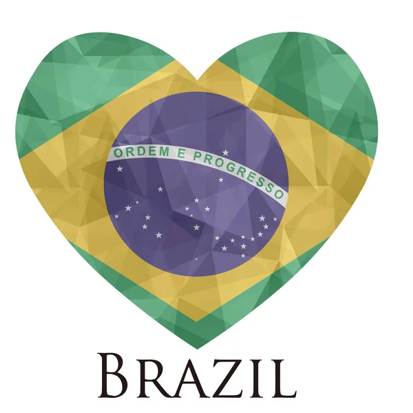 Coração Forma Bandeira Brasil Com Textura Triangular Ilustração Vetorial — Vetor de Stock