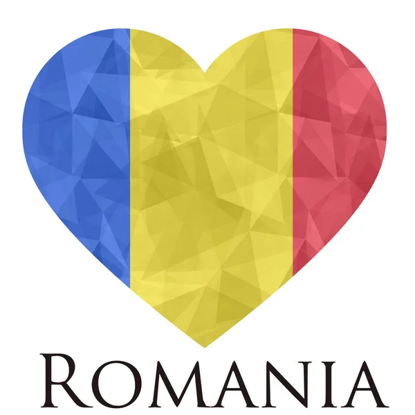 Corazón Forma Bandera Rumania Con Triángulos Textura Vector Ilustración — Archivo Imágenes Vectoriales