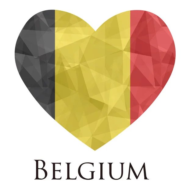 Corazón Forma Bandera Bélgica Con Triángulos Textura Vector Ilustración — Archivo Imágenes Vectoriales