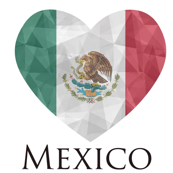 Corazón Forma Bandera México Con Textura Triángulos Ilustración Vectorial — Archivo Imágenes Vectoriales