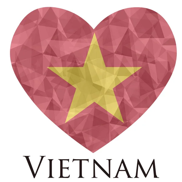 Coeur Forme Drapeau Vietnam Avec Texture Triangulaire Illustration Vectorielle — Image vectorielle