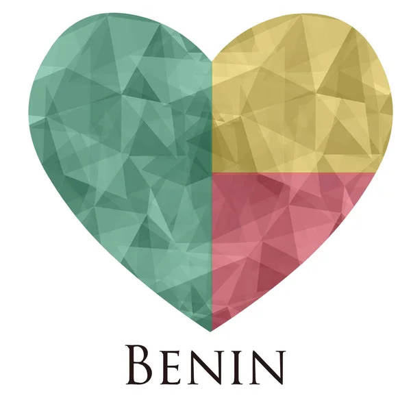 Herzförmige Benin Flagge Mit Dreiecken Textur Vektorillustration — Stockvektor