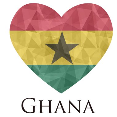 Üçgen desenli, vektör resimli Gana bayrağı şeklinde bir kalp. 