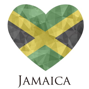 Üçgen desenli, vektör illüstrasyonlu Jamaika bayrağı şeklinde kalp. 