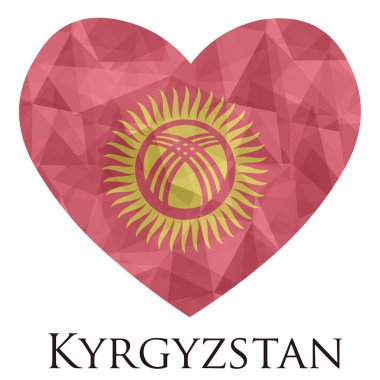 Kırgızistan bayrağı şeklinde kalp. Üçgen dokulu, vektör illüstrasyonlu. 
