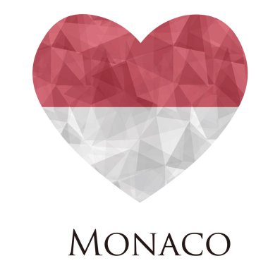 kalp şeklindeki Monako bayrağı üçgen desen, vektör çizimi 
