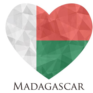Madagaskar bayrağı şeklinde bir kalp. Üçgen dokusu, vektör çizimi. 