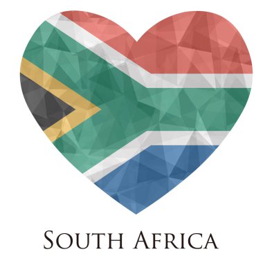 Güney Afrika bayrağı şeklinde bir kalp. Üçgen dokusu, vektör illüstrasyonu. 