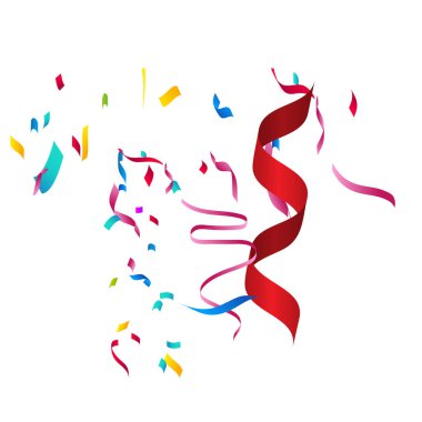 Beyaz arkaplan şablon tasarımı, vektör illüstrasyonunda 3D renkli konfeti