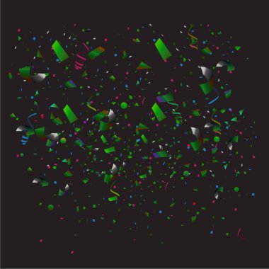 Siyah arkaplan şablon tasarımı, vektör illüstrasyonunda 3D renkli konfeti