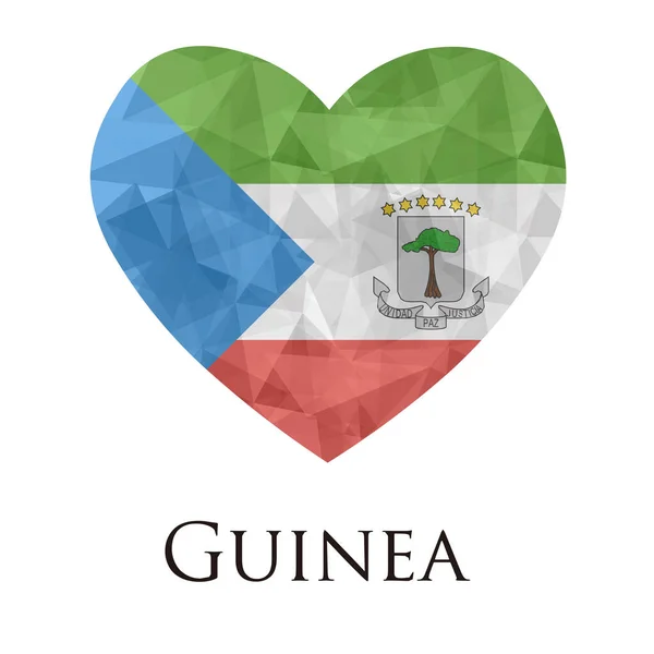 Corazón Forma Bandera Guinea Con Triángulos Textura Vector Ilustración — Archivo Imágenes Vectoriales